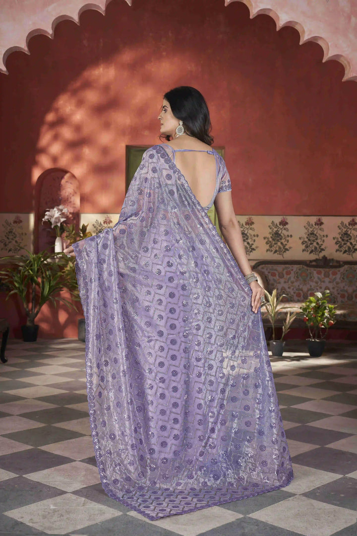Designer Tissue Net Saree | Pite Embroidery & Sequins Festive Look