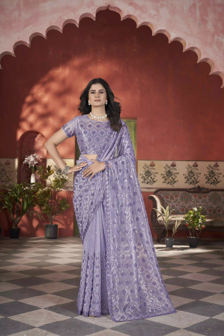 Designer Tissue Net Saree | Pite Embroidery & Sequins Festive Look