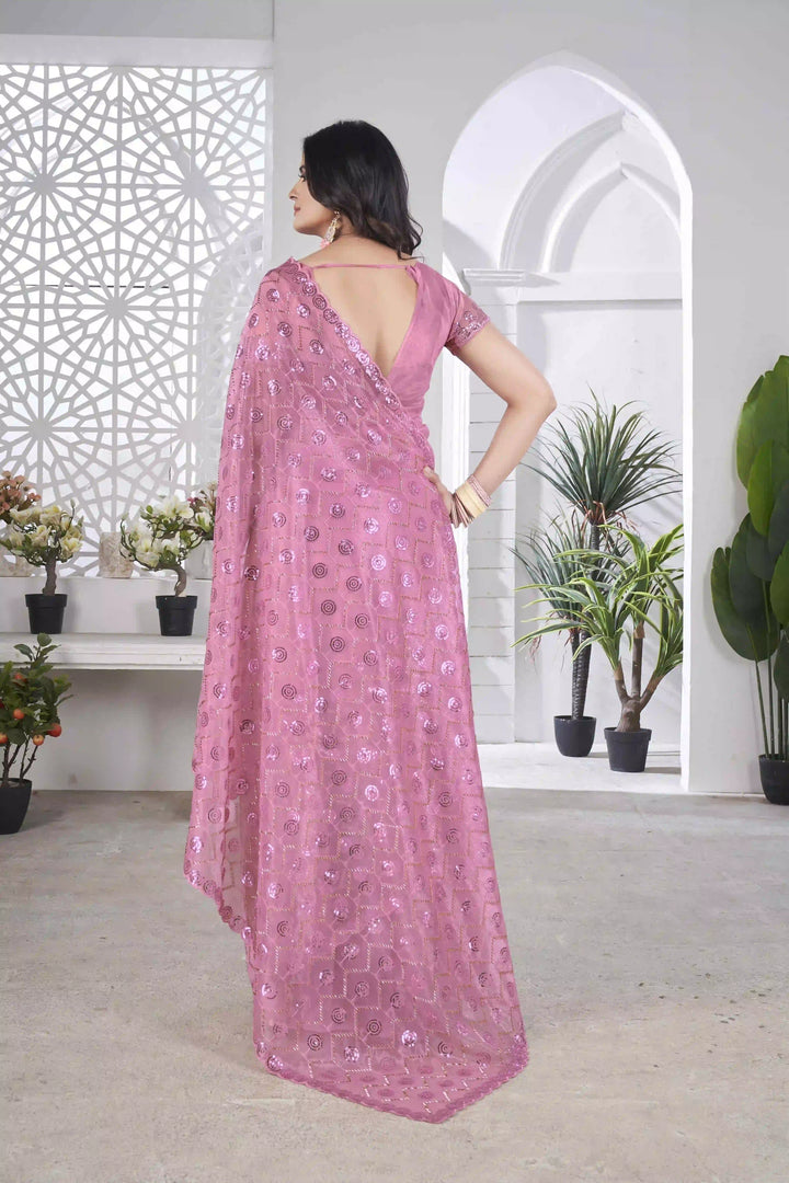 Designer Tissue Net Saree | Pite Embroidery & Sequins Festive Look