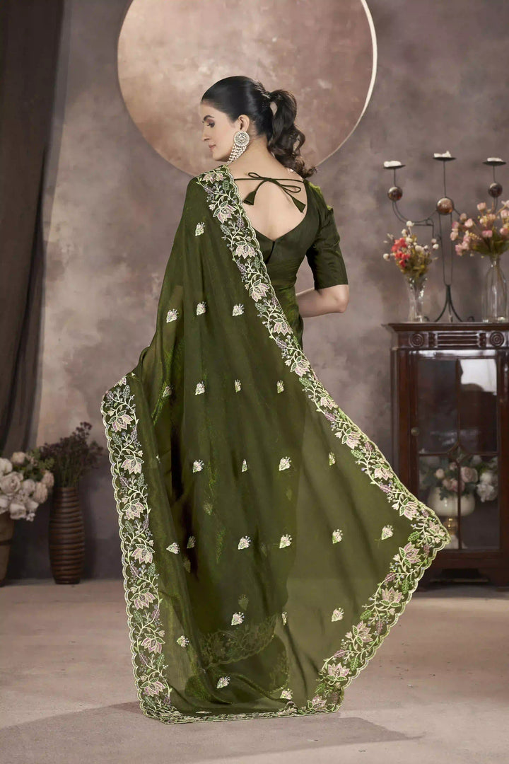 Gold Crunchy Silk Saree | Multi-Thread & Sequin Embroidery Party Wear
