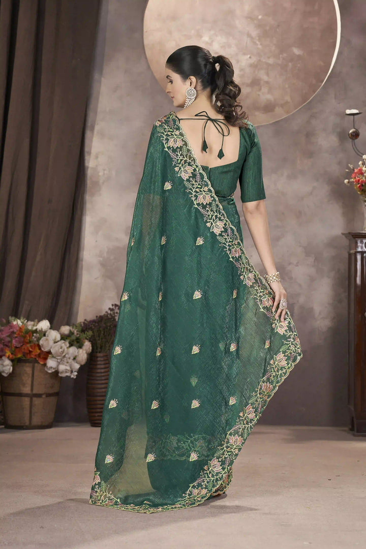 Gold Crunchy Silk Saree | Multi-Thread & Sequin Embroidery Party Wear
