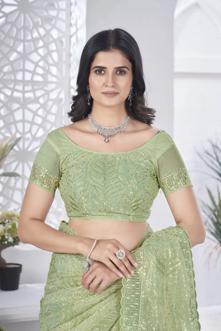 Tissue Net Saree | Designer Multi-Thread & Sequins Cut Work Embroidery