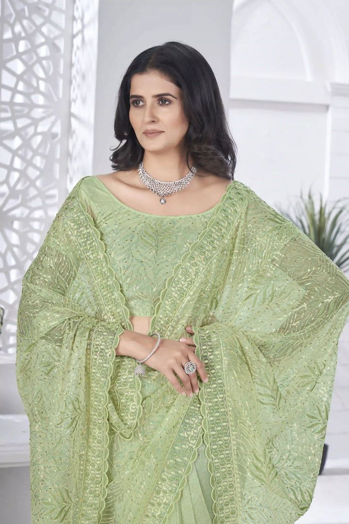 Tissue Net Saree | Designer Multi-Thread & Sequins Cut Work Embroidery
