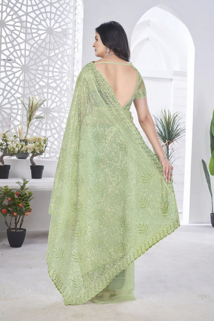 Tissue Net Saree | Designer Multi-Thread & Sequins Cut Work Embroidery