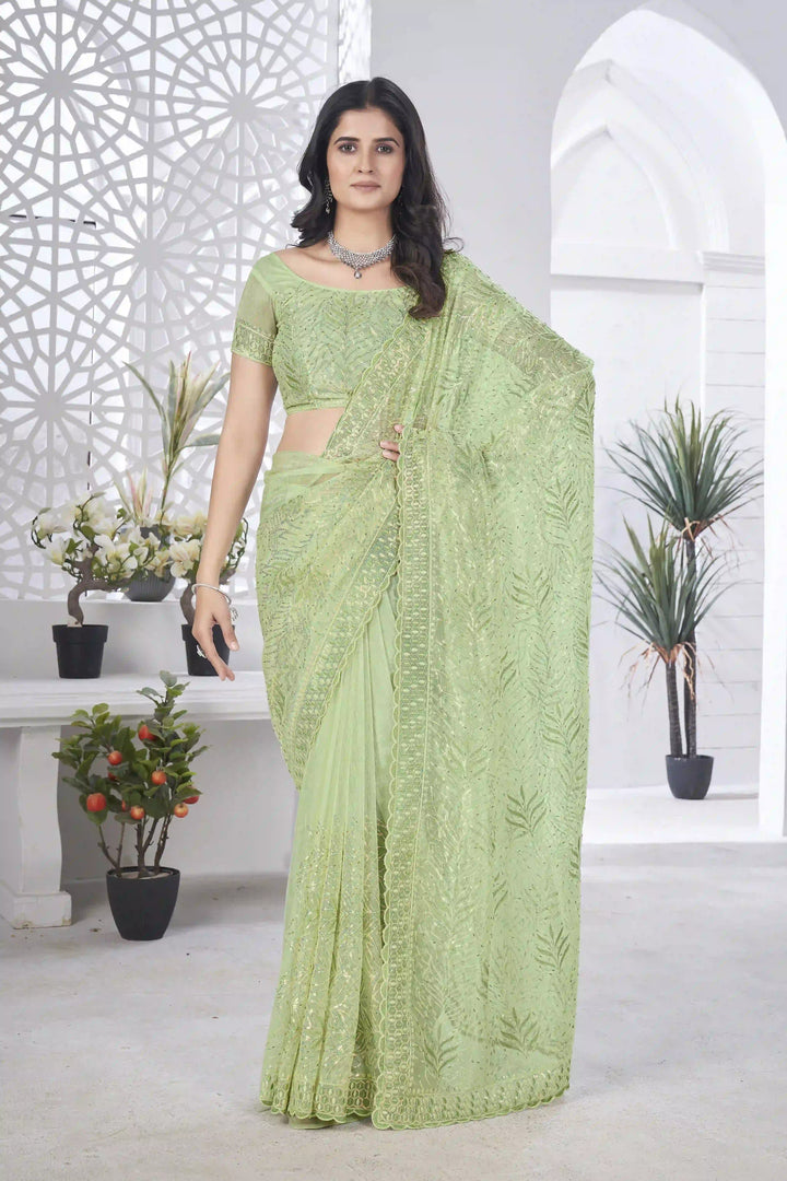 Tissue Net Saree | Designer Multi-Thread & Sequins Cut Work Embroidery