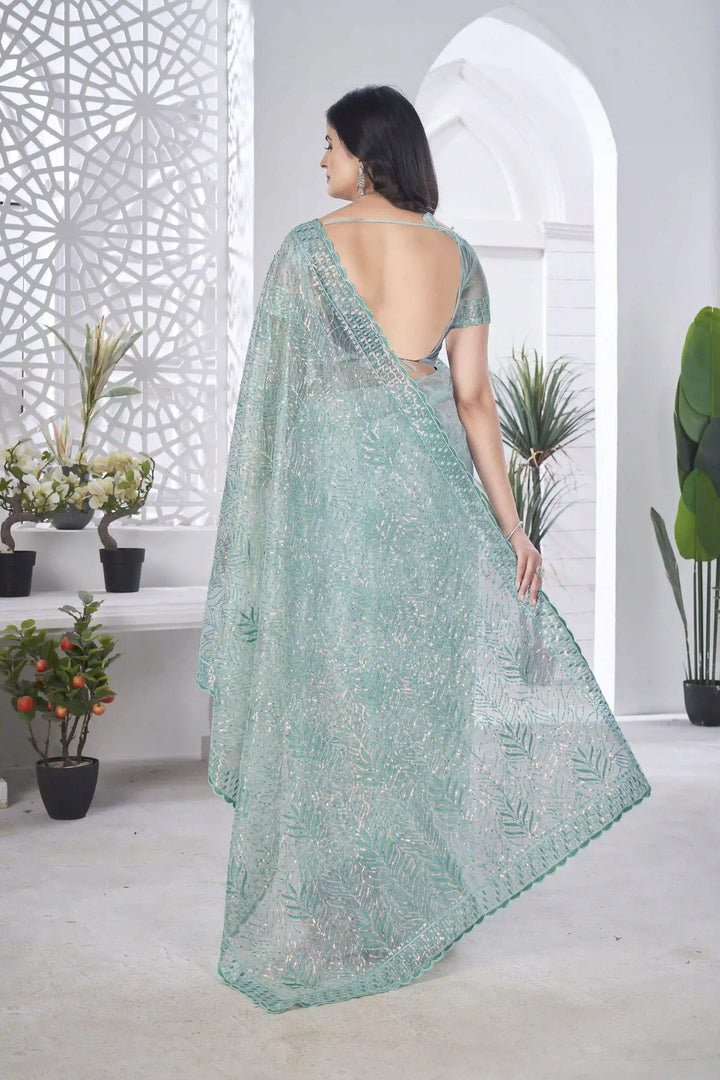 Tissue Net Saree | Designer Multi-Thread & Sequins Cut Work Embroidery