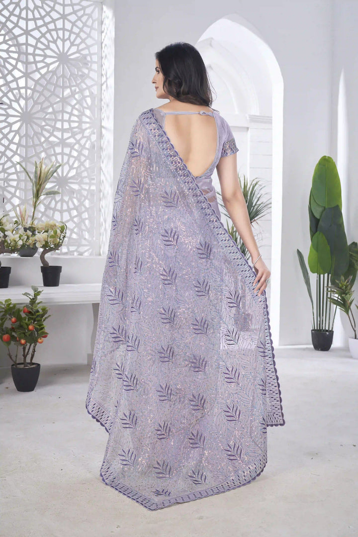 Tissue Net Saree | Designer Multi-Thread & Sequins Cut Work Embroidery