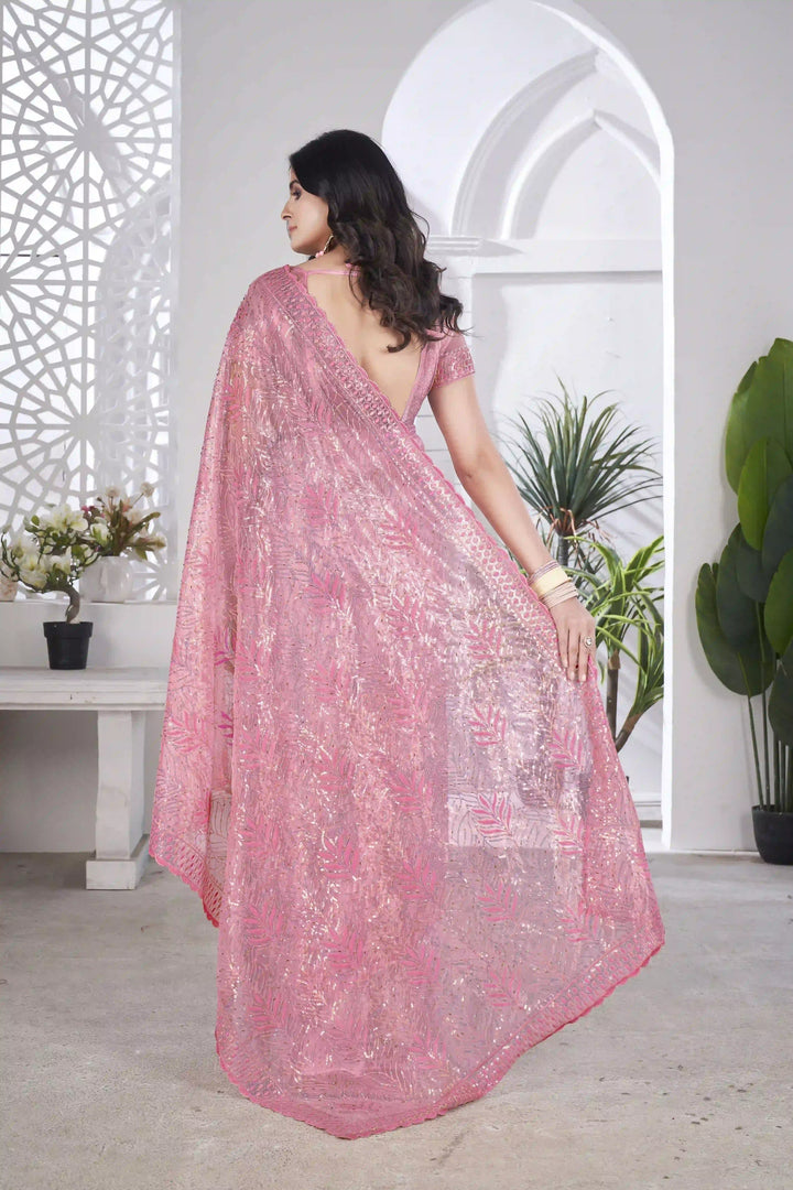 Tissue Net Saree | Designer Multi-Thread & Sequins Cut Work Embroidery