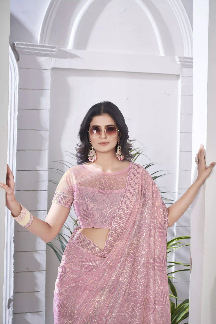 Tissue Net Saree | Designer Multi-Thread & Sequins Cut Work Embroidery