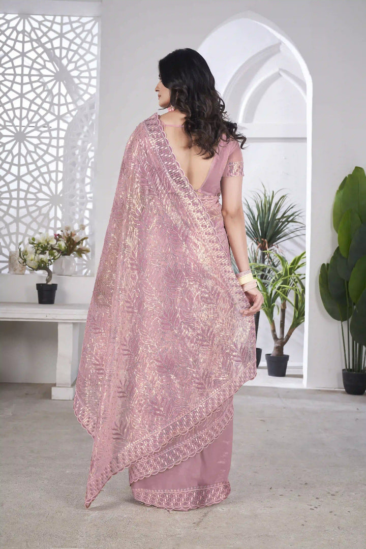 Tissue Net Saree | Designer Multi-Thread & Sequins Cut Work Embroidery