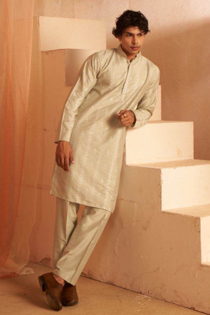 Elegant Light Green Kurta Set | Designer Embroidery Traditional Wear