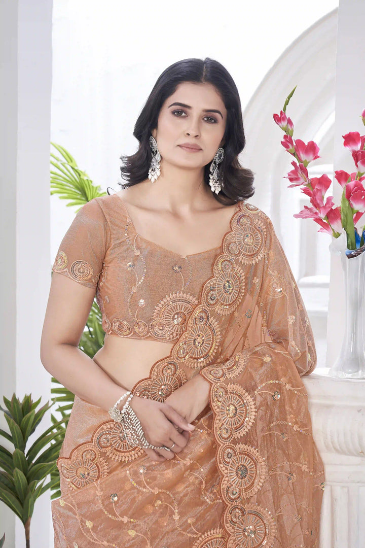 Designer Tissue Net Saree | Elegant Embroidery Work Wedding Special