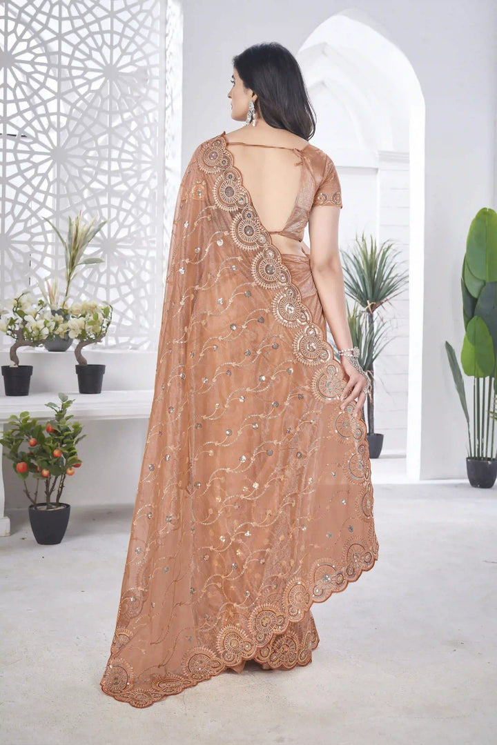 Designer Tissue Net Saree | Elegant Embroidery Work Wedding Special