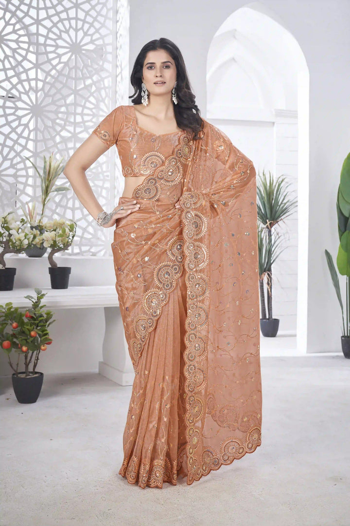 Designer Tissue Net Saree | Elegant Embroidery Work Wedding Special