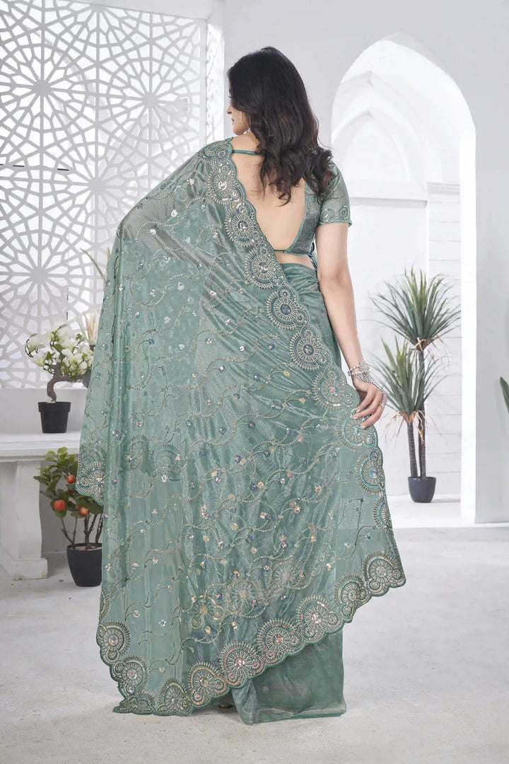 Designer Tissue Net Saree | Elegant Embroidery Work Wedding Special