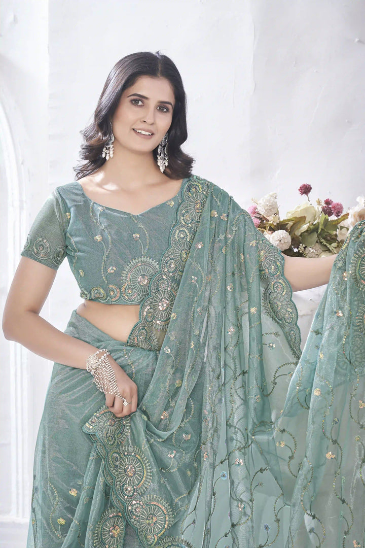 Designer Tissue Net Saree | Elegant Embroidery Work Wedding Special