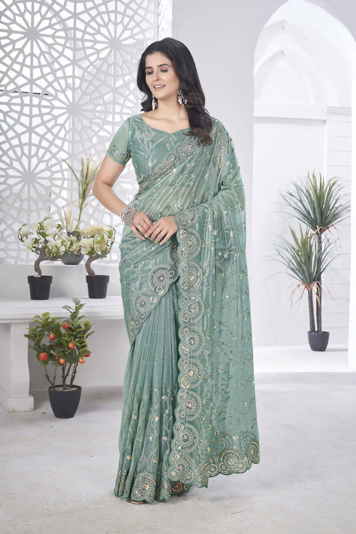 Designer Tissue Net Saree | Elegant Embroidery Work Wedding Special