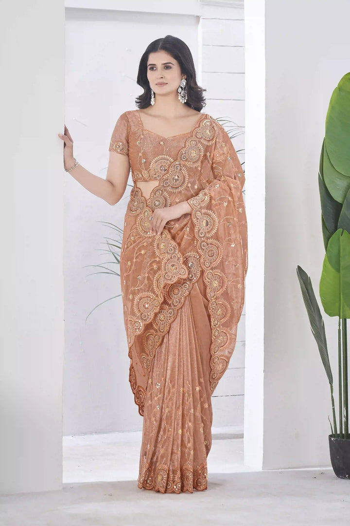 Designer Tissue Net Saree | Elegant Embroidery Work Wedding Special