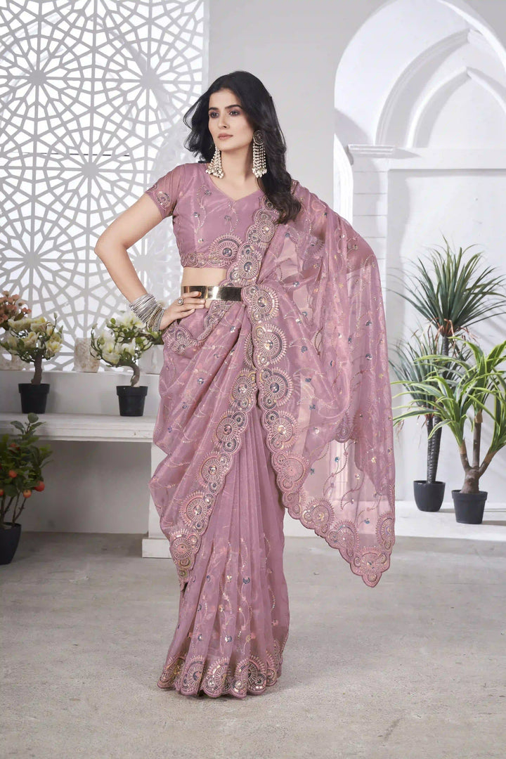 Designer Tissue Net Saree | Elegant Embroidery Work Wedding Special