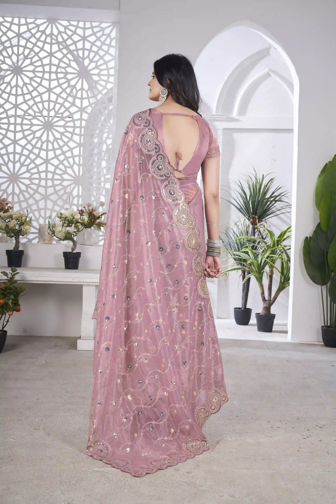 Designer Tissue Net Saree | Elegant Embroidery Work Wedding Special