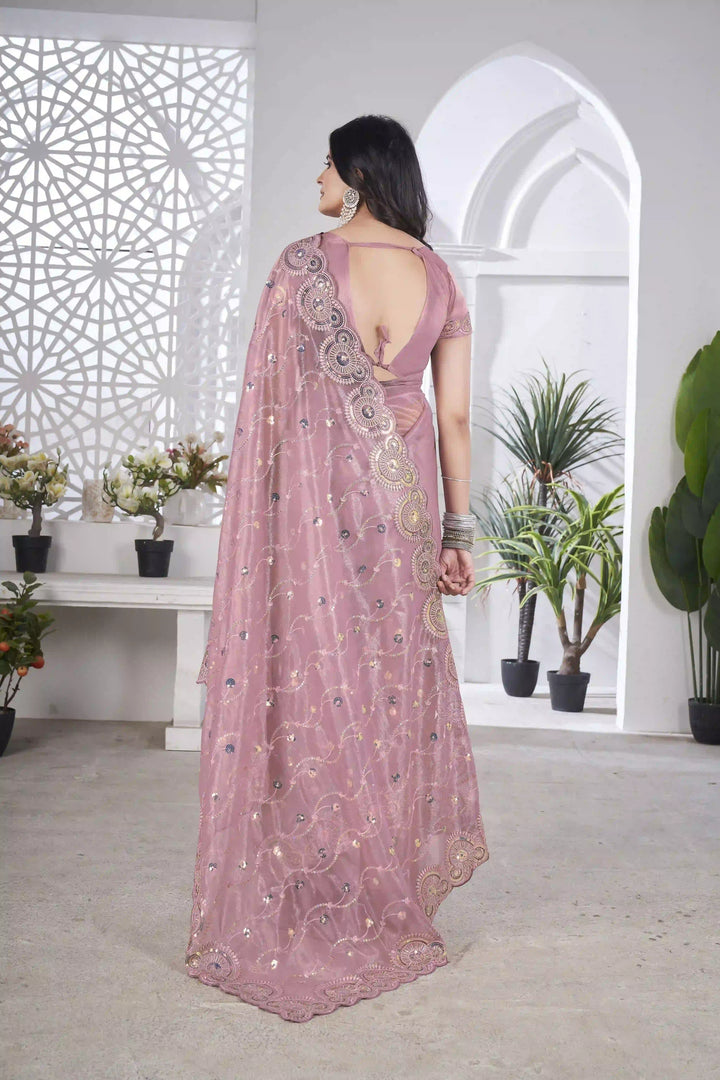 Designer Tissue Net Saree | Elegant Embroidery Work Wedding Special