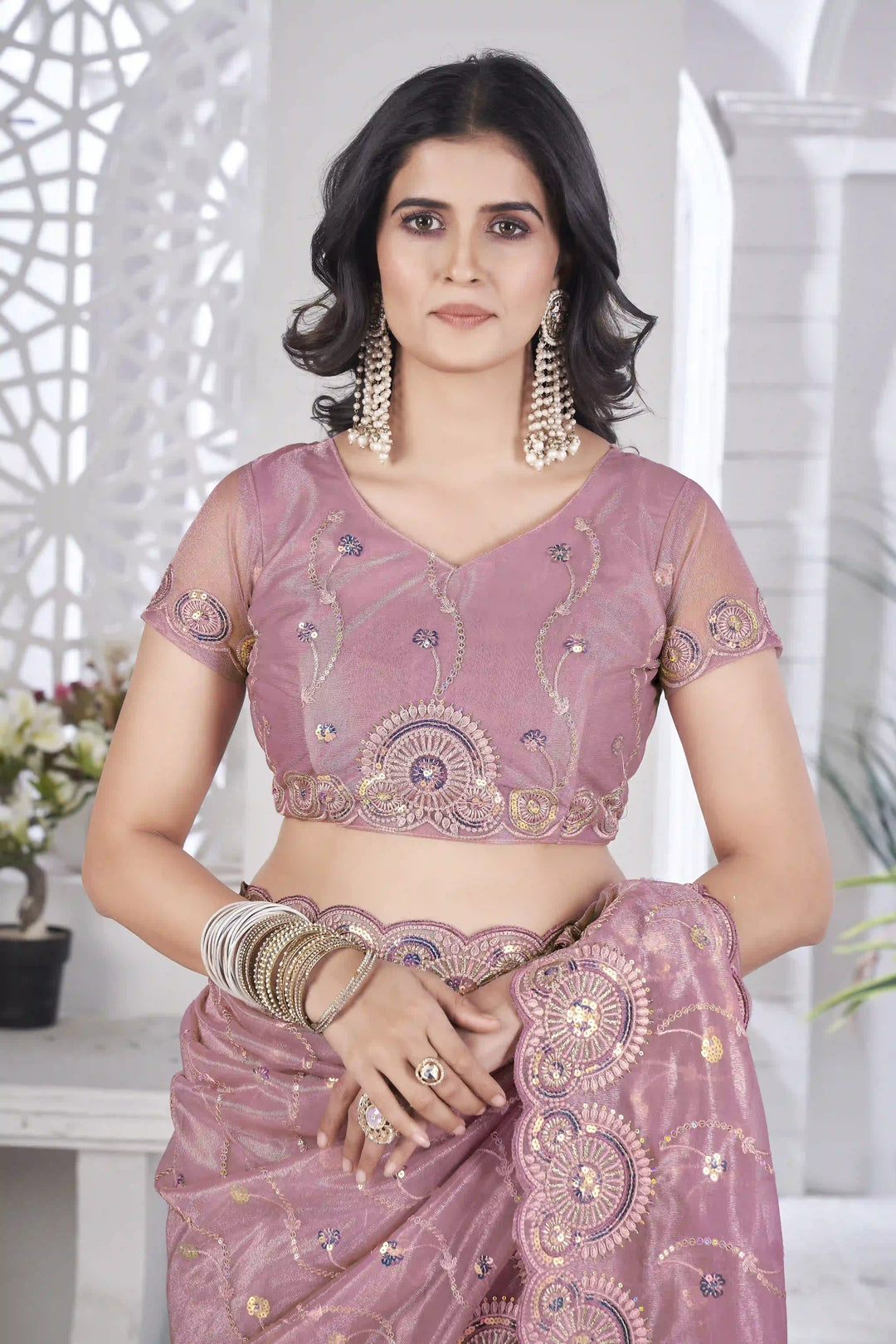 Designer Tissue Net Saree | Elegant Embroidery Work Wedding Special