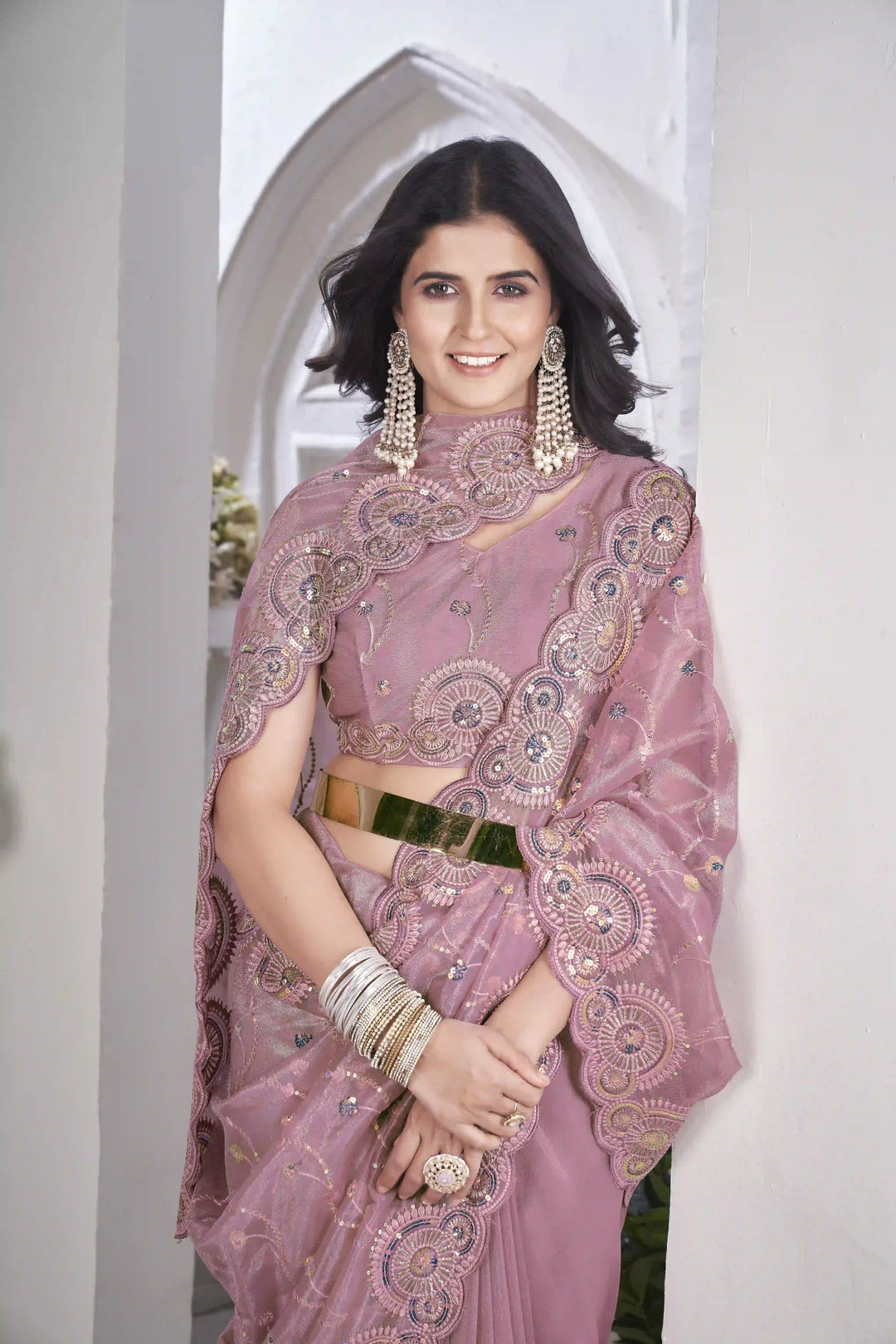 Designer Tissue Net Saree | Elegant Embroidery Work Wedding Special