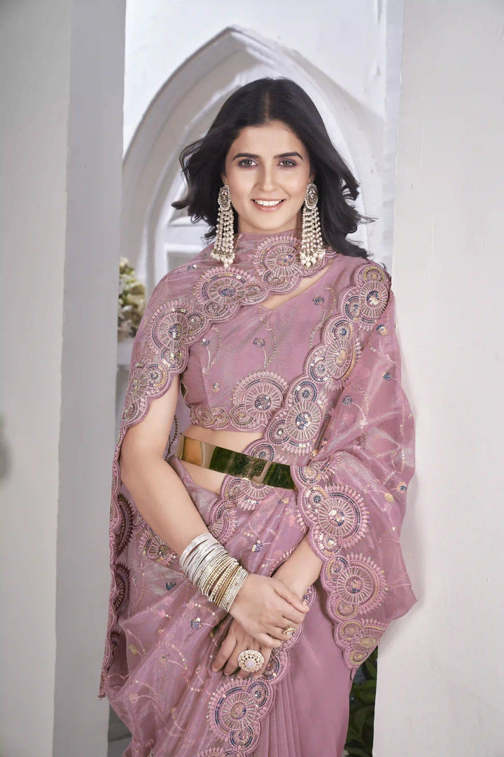 Designer Tissue Net Saree | Elegant Embroidery Work Wedding Special