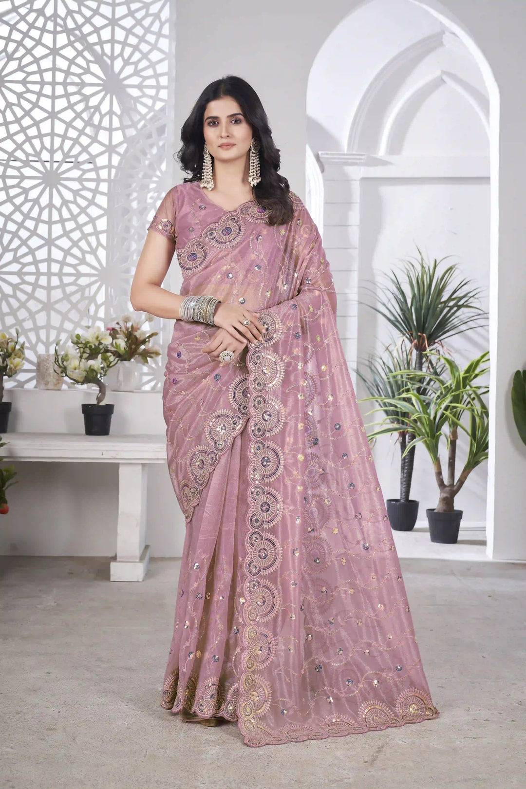 Designer Tissue Net Saree | Elegant Embroidery Work Wedding Special