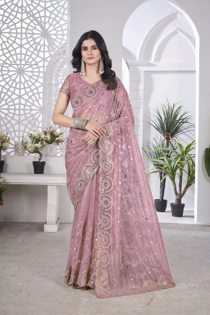 Designer Tissue Net Saree | Elegant Embroidery Work Wedding Special
