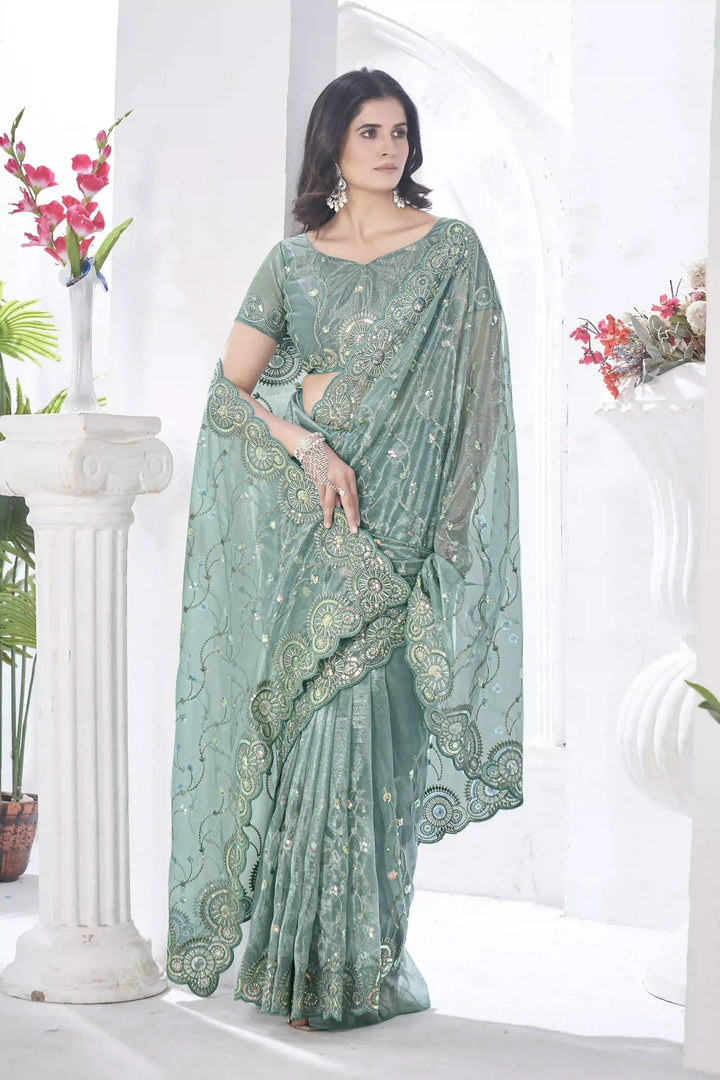 Designer Tissue Net Saree | Elegant Embroidery Work Wedding Special