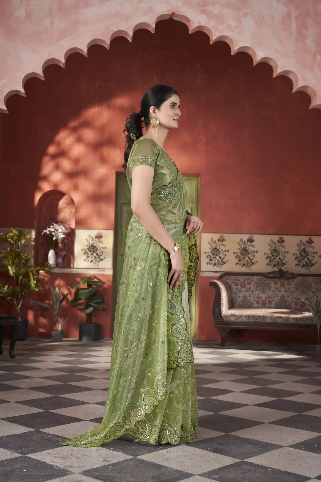 Designer Tissue Net Saree | Elegant Embroidery Work Wedding Special