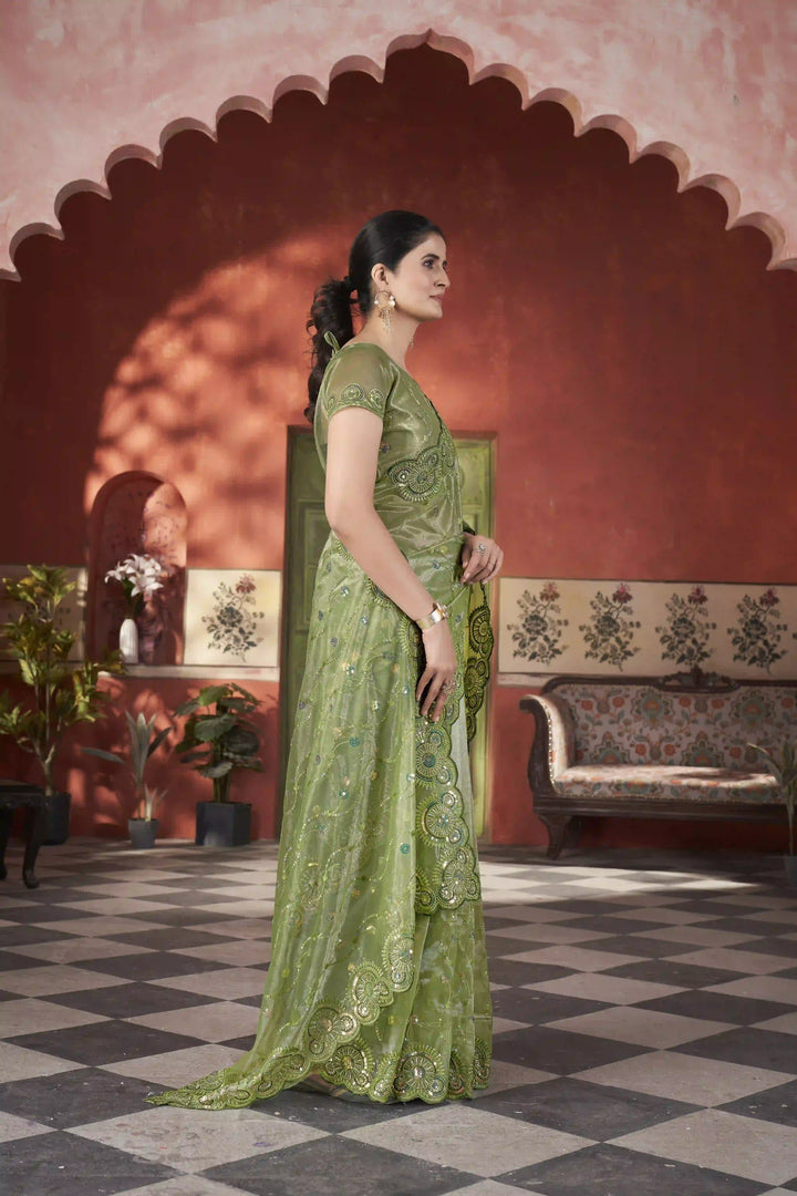 Designer Tissue Net Saree | Elegant Embroidery Work Wedding Special