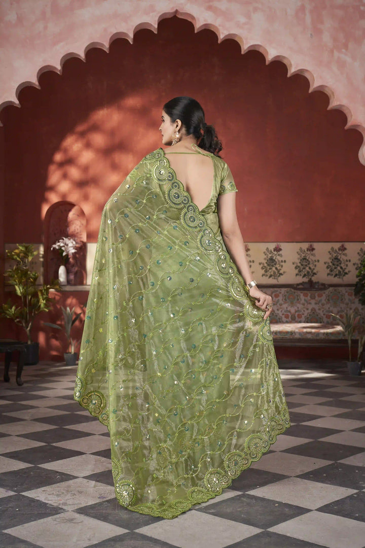 Designer Tissue Net Saree | Elegant Embroidery Work Wedding Special