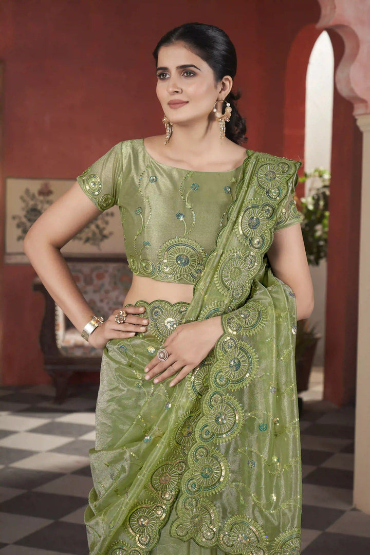 Designer Tissue Net Saree | Elegant Embroidery Work Wedding Special