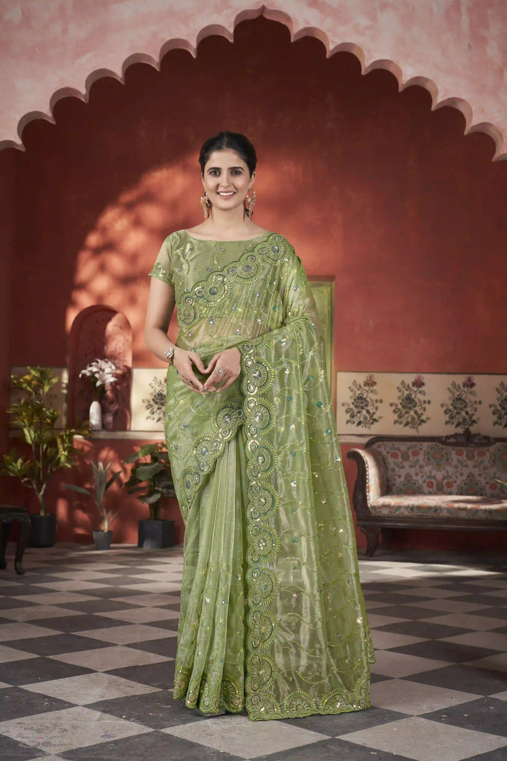 Designer Tissue Net Saree | Elegant Embroidery Work Wedding Special