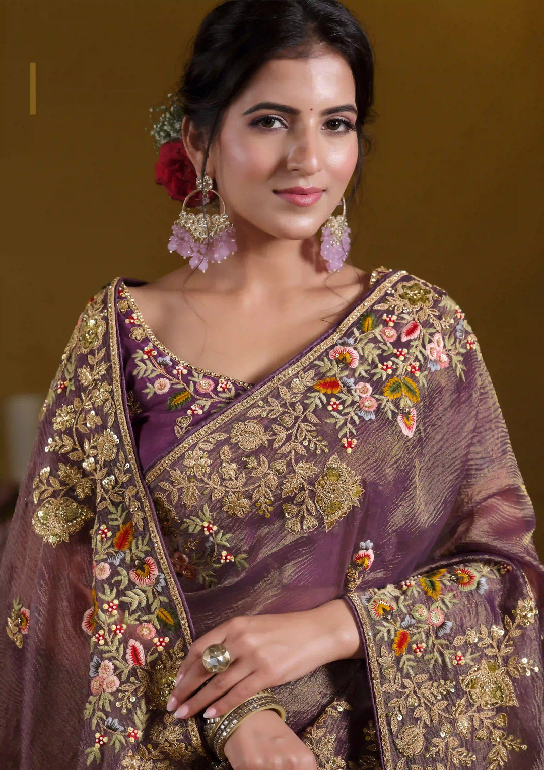 Light Purple Saree | Banarasi Crush with Heavy Embroidery & Khatli Work