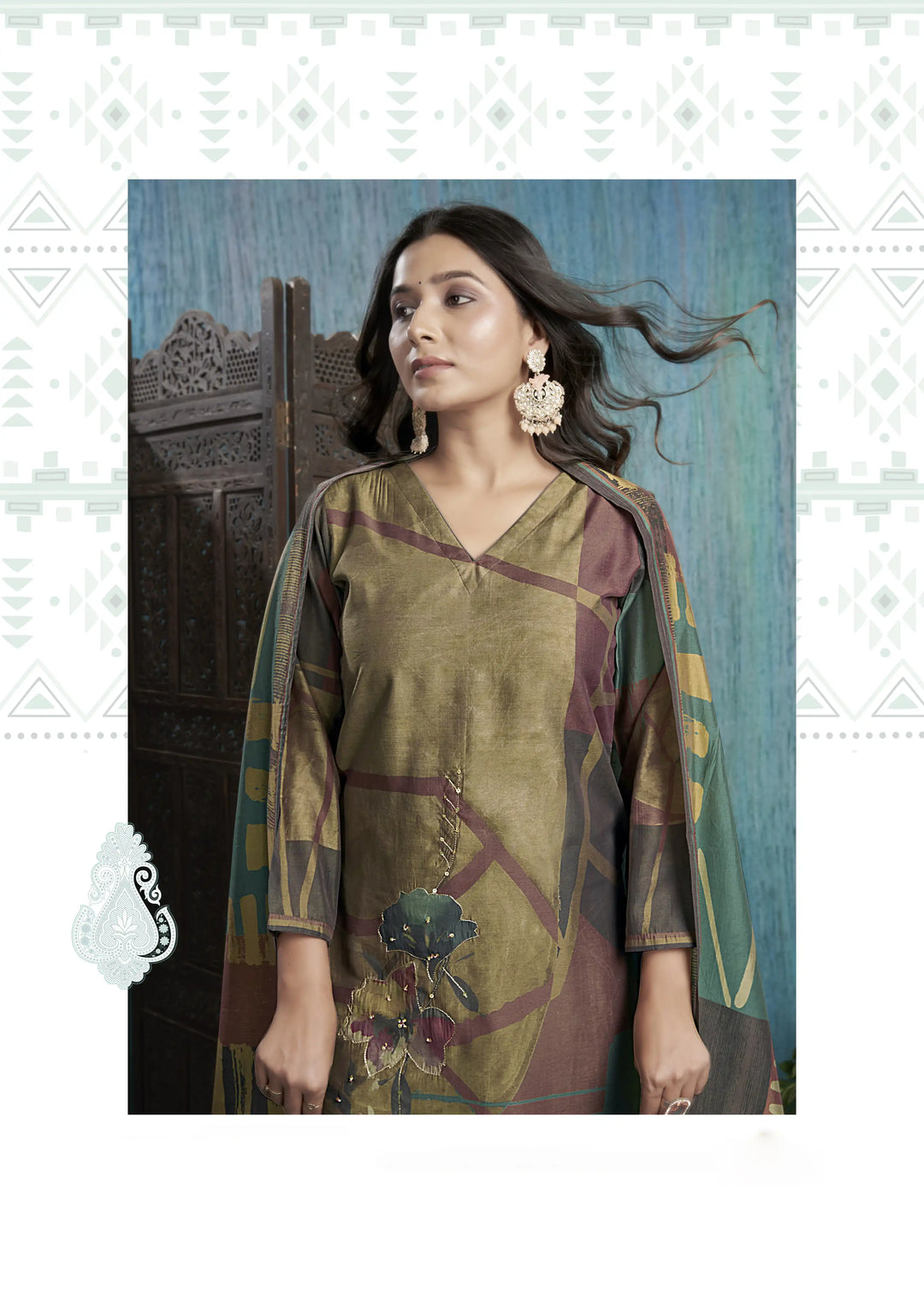 Graceful olive Viscose Silk Top with Roman Silk Bottom | Highlighting a Stunning Viscose Silk