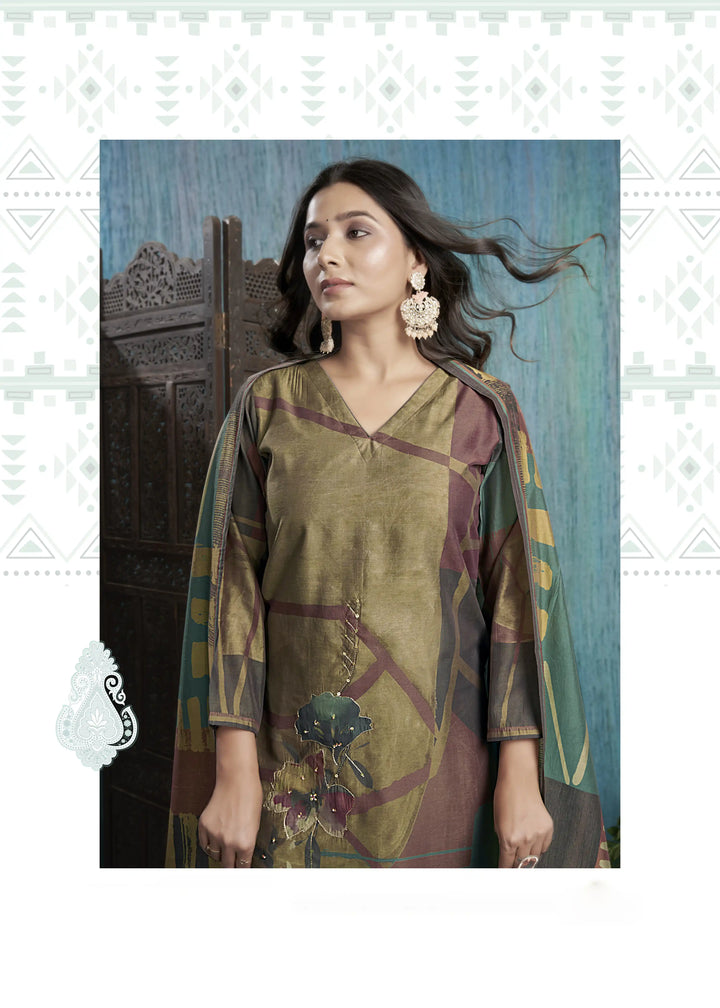 Graceful olive Viscose Silk Top with Roman Silk Bottom | Highlighting a Stunning Viscose Silk