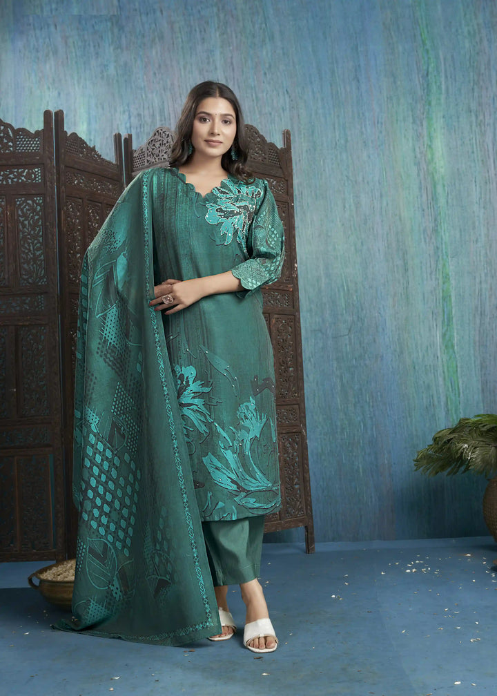 Chic Rama Viscose Silk and Roman Silk Combination | Completed with a Gorgeous Viscose Silk Dupatta
