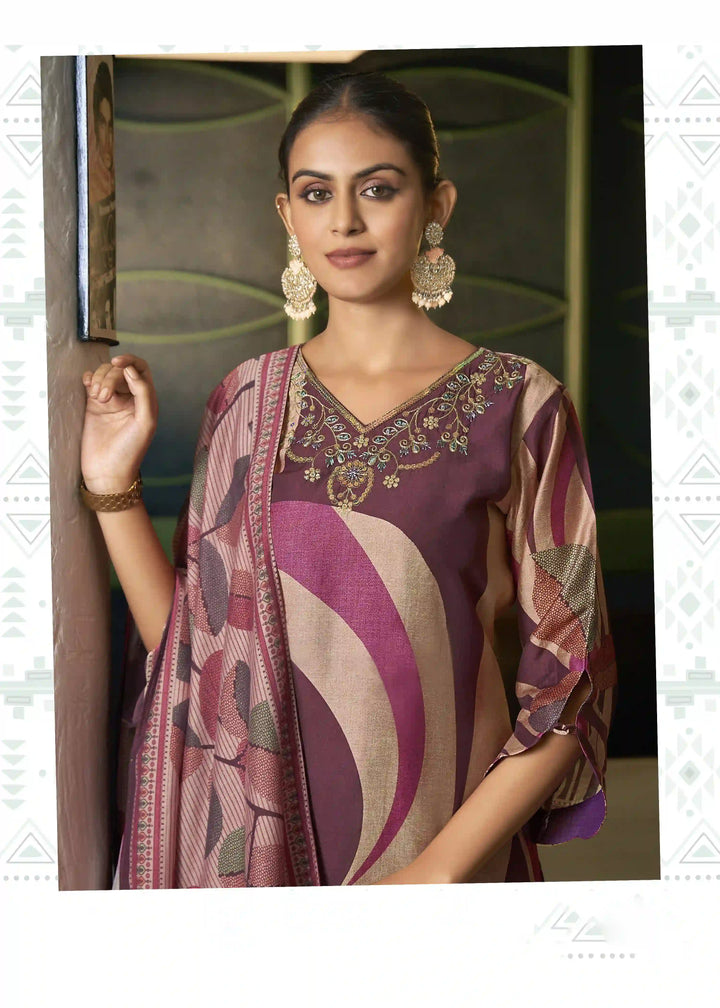 Graceful Wine Viscose Silk Top with Santoon Bottom | Highlighting a Stunning Viscose Silk Dupatta