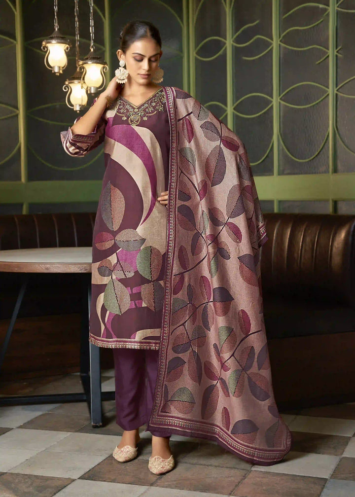 Graceful Wine Viscose Silk Top with Santoon Bottom | Highlighting a Stunning Viscose Silk Dupatta