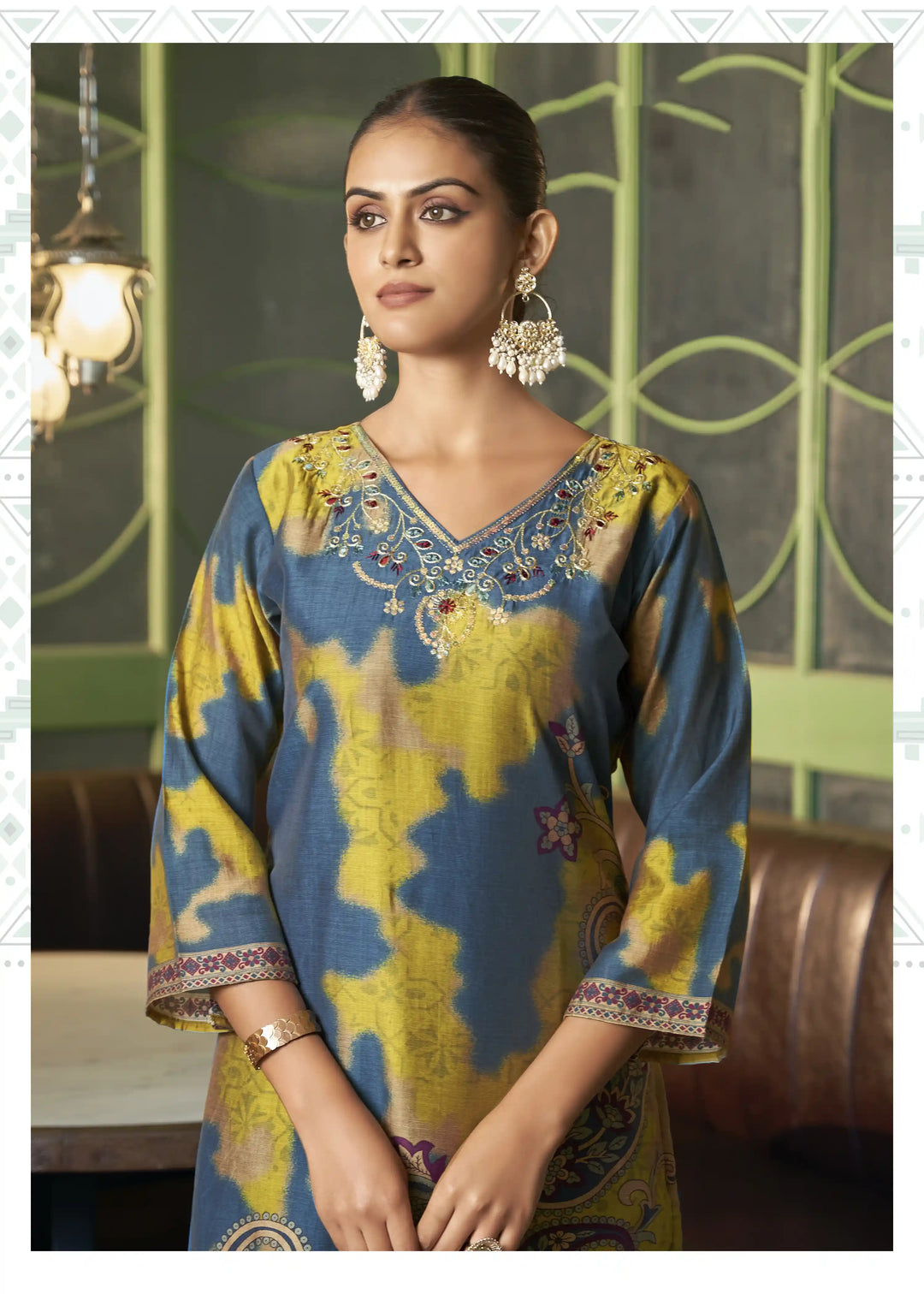 Stylish Teal Blue Viscose Silk Top Featuring Santoon Bottom | Accentuated by a Viscose Silk Dupatta