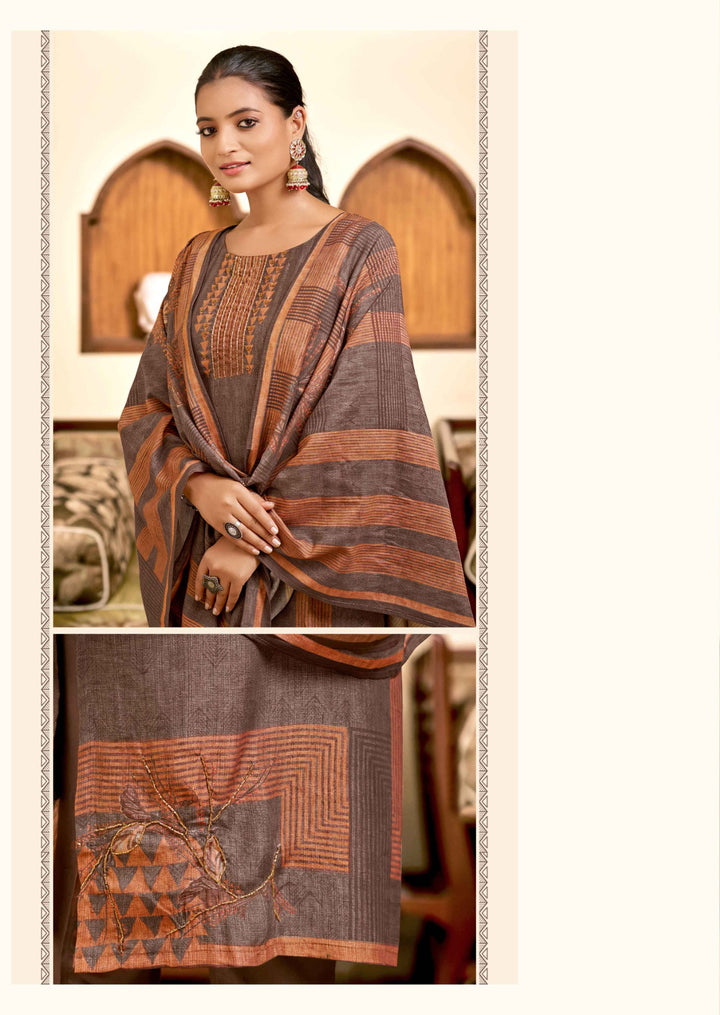 Chic Brown Viscose Silk and Santoon Combination | Accentuated by a Viscose Silk Dupatta