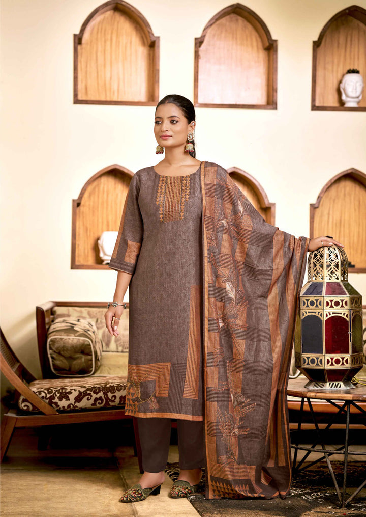 Chic Brown Viscose Silk and Santoon Combination | Accentuated by a Viscose Silk Dupatta