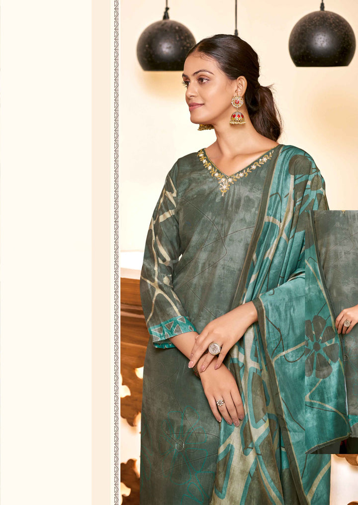 Graceful Green Viscose Silk Top with Santoon Bottom | Completed with a Gorgeous Viscose Silk Dupatta