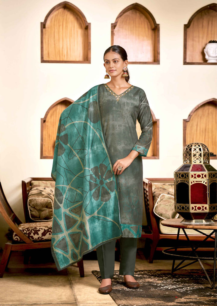 Graceful Green Viscose Silk Top with Santoon Bottom | Completed with a Gorgeous Viscose Silk Dupatta