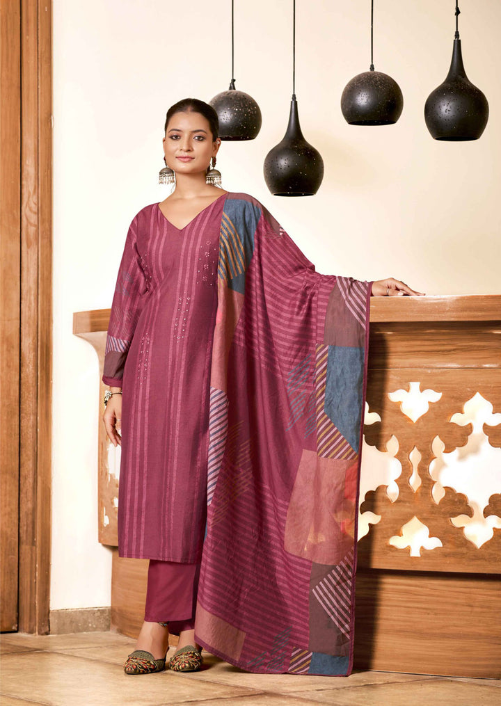 Stylish Maroon Viscose Silk Top Featuring Santoon Bottom | Completed with a Gorgeous Viscose Silk Dupatta