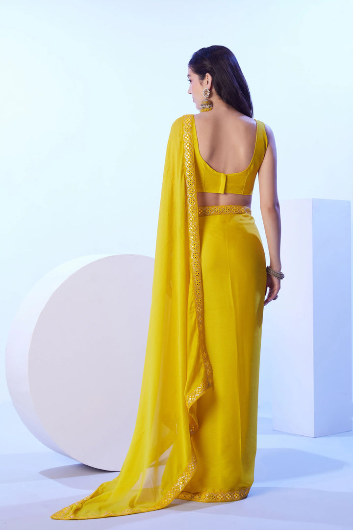 Stylish Yellow Saree | Solid Lace Design Perfect for Festive Occasions