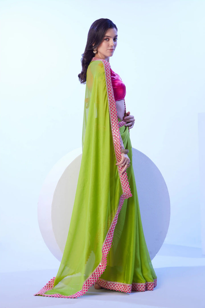 Fancy Parrot Green Saree | Solid Designer Look Wedding & Festive Wear